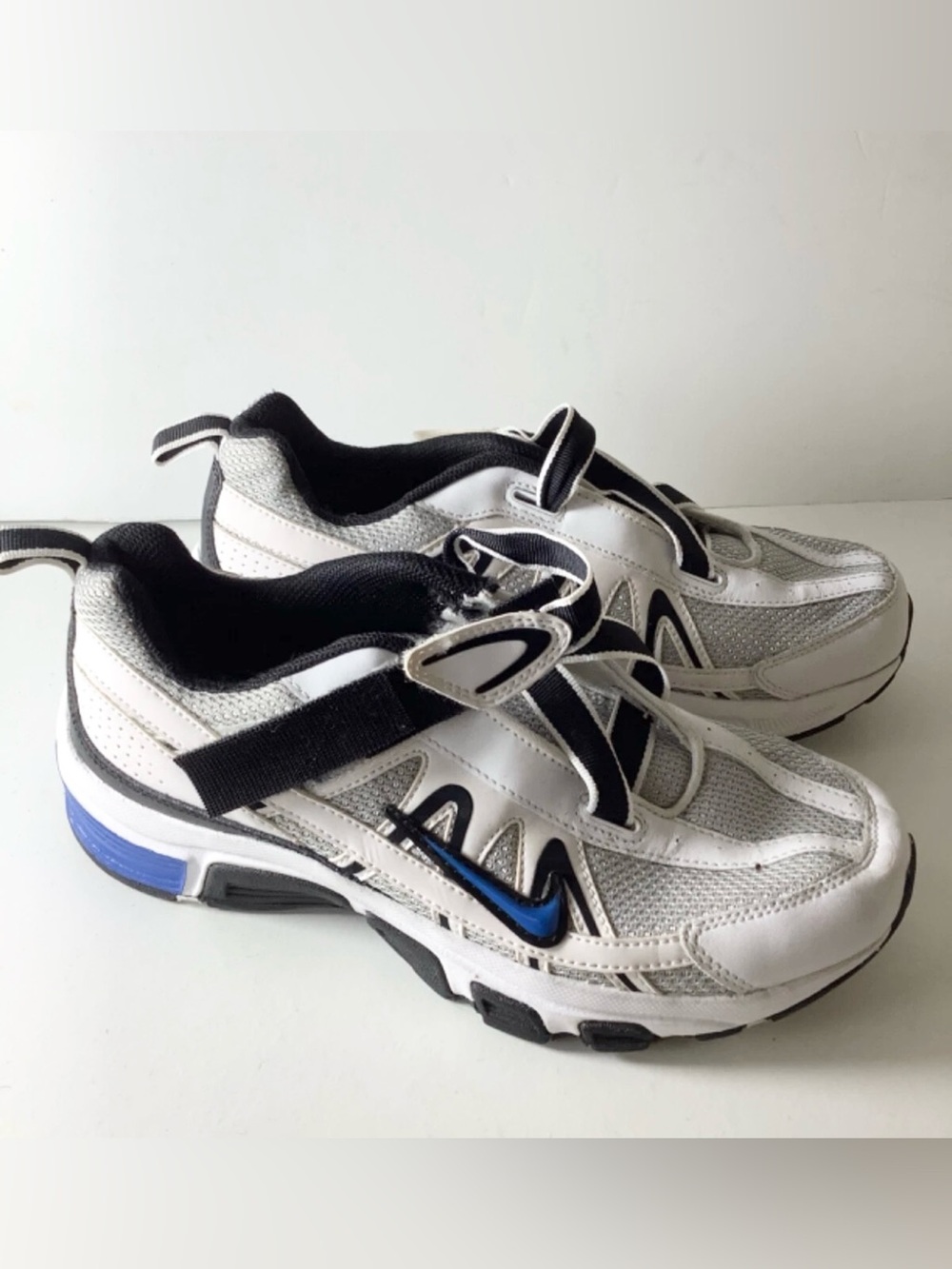 NIKE Youth  White Blue Hook-Loop Sneakers #336469-041 Size 6.5